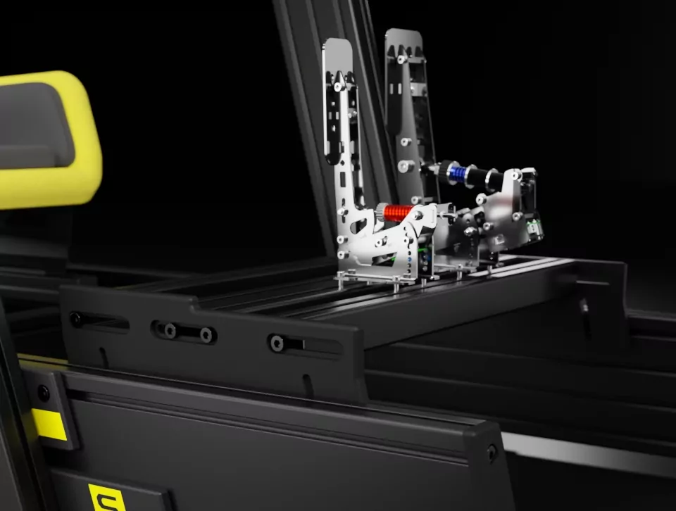 Sabelt Adjustable Pedal Mount zamontowany na stelażu S99 EVO I widok od lewej