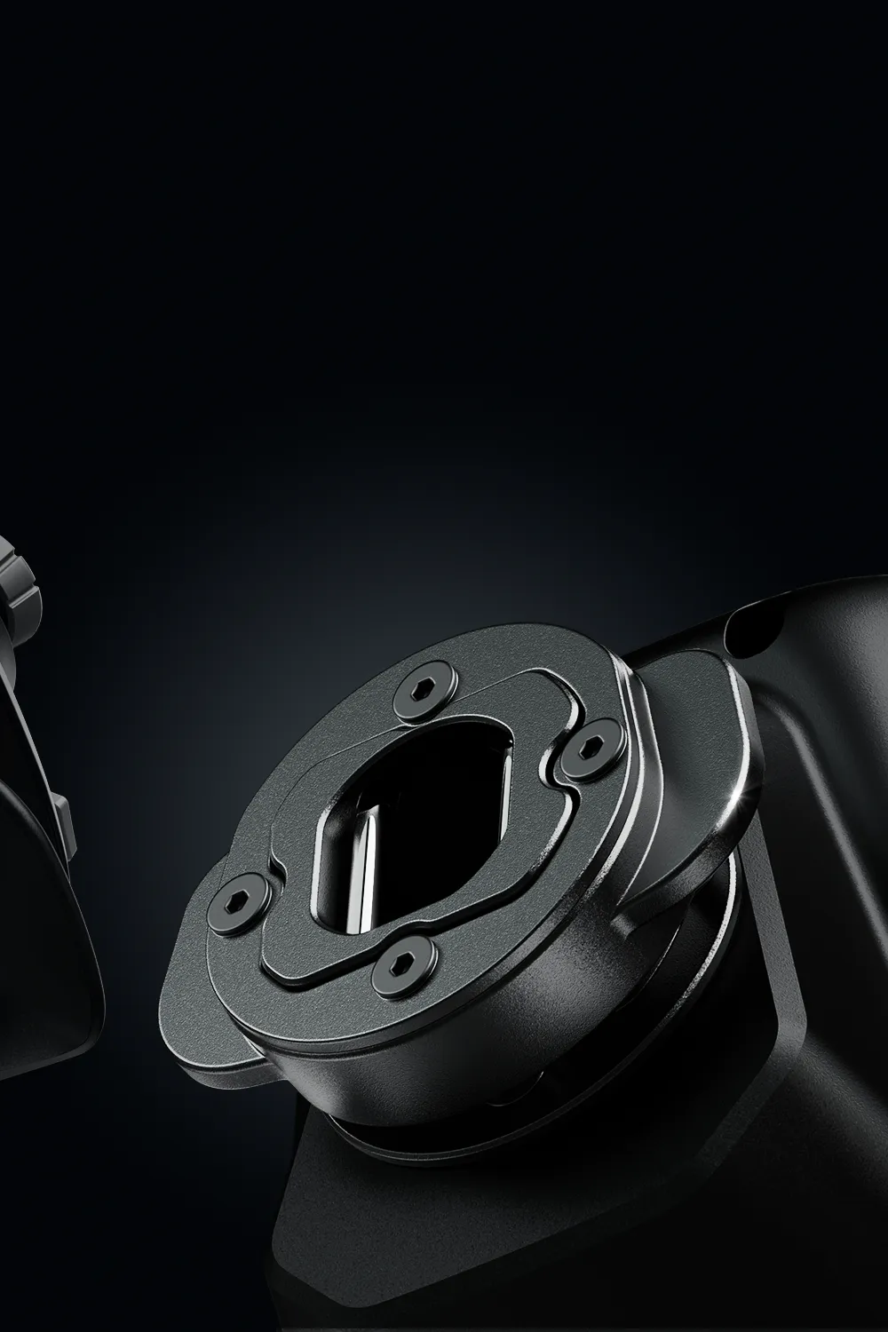 Aluminiowy mechanizm szybkiego montażu Quick Release z tyłu obudowy wolantu MOZA MFY Pro