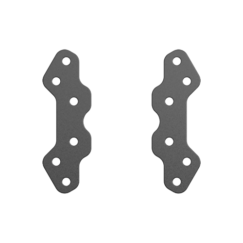 Dwie stalowe płytki montażowe zestawu MOZA Racing HMA Profile Adapter Kit – widok z przodu z widocznymi otworami.