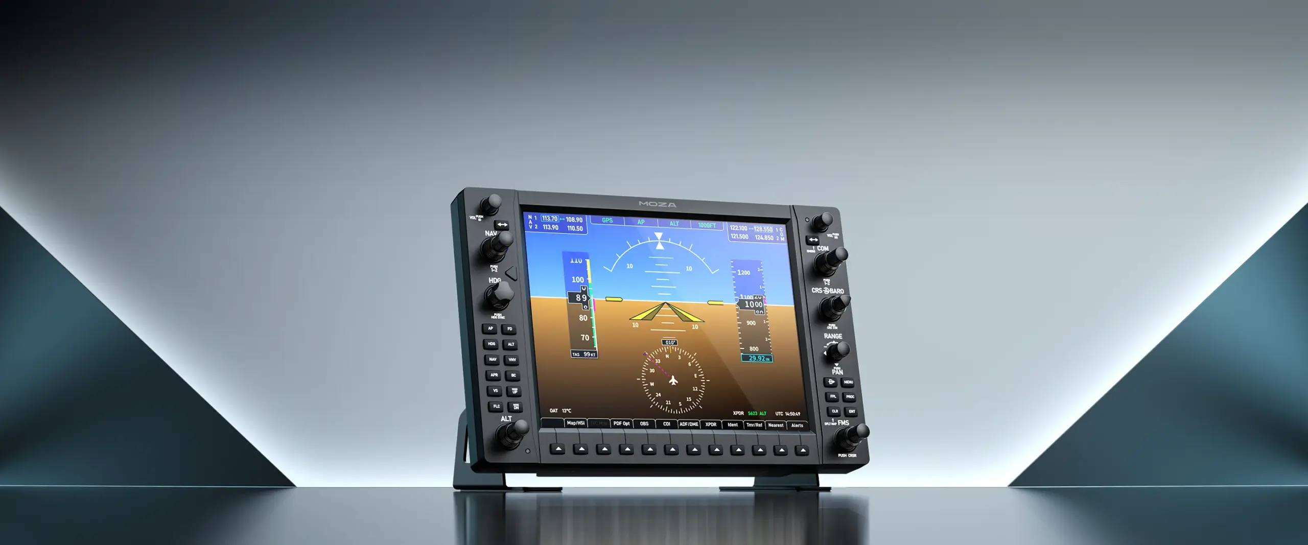 Panel nawigacji lotniczej Moza Flight MGX1000 z ekranem 10.4 cala IPS – widok główny