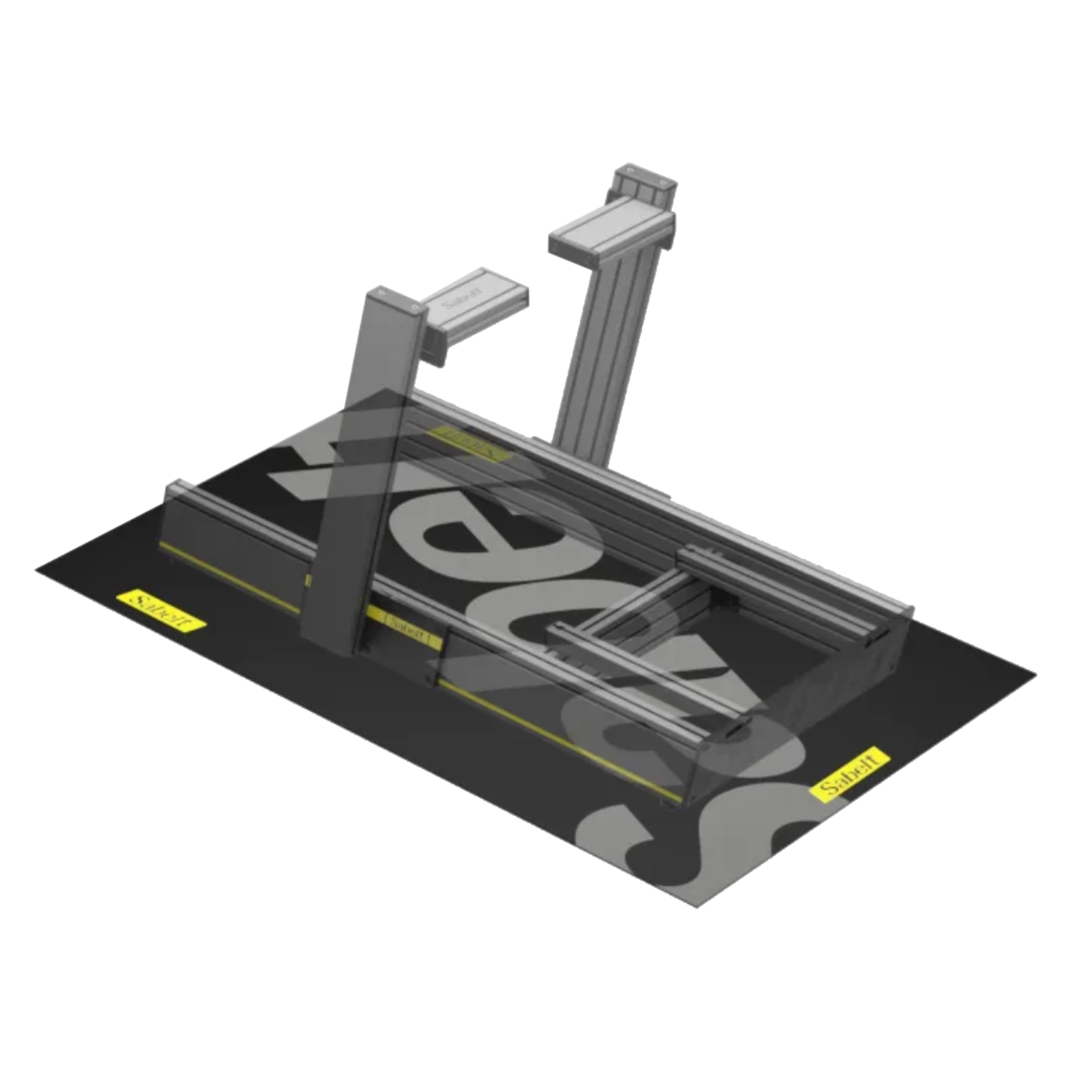 Aluminiowy kokpit simracingowy ustawiony na antypoślizgowej macie podłogowej Sabelt Sim Floor Mat