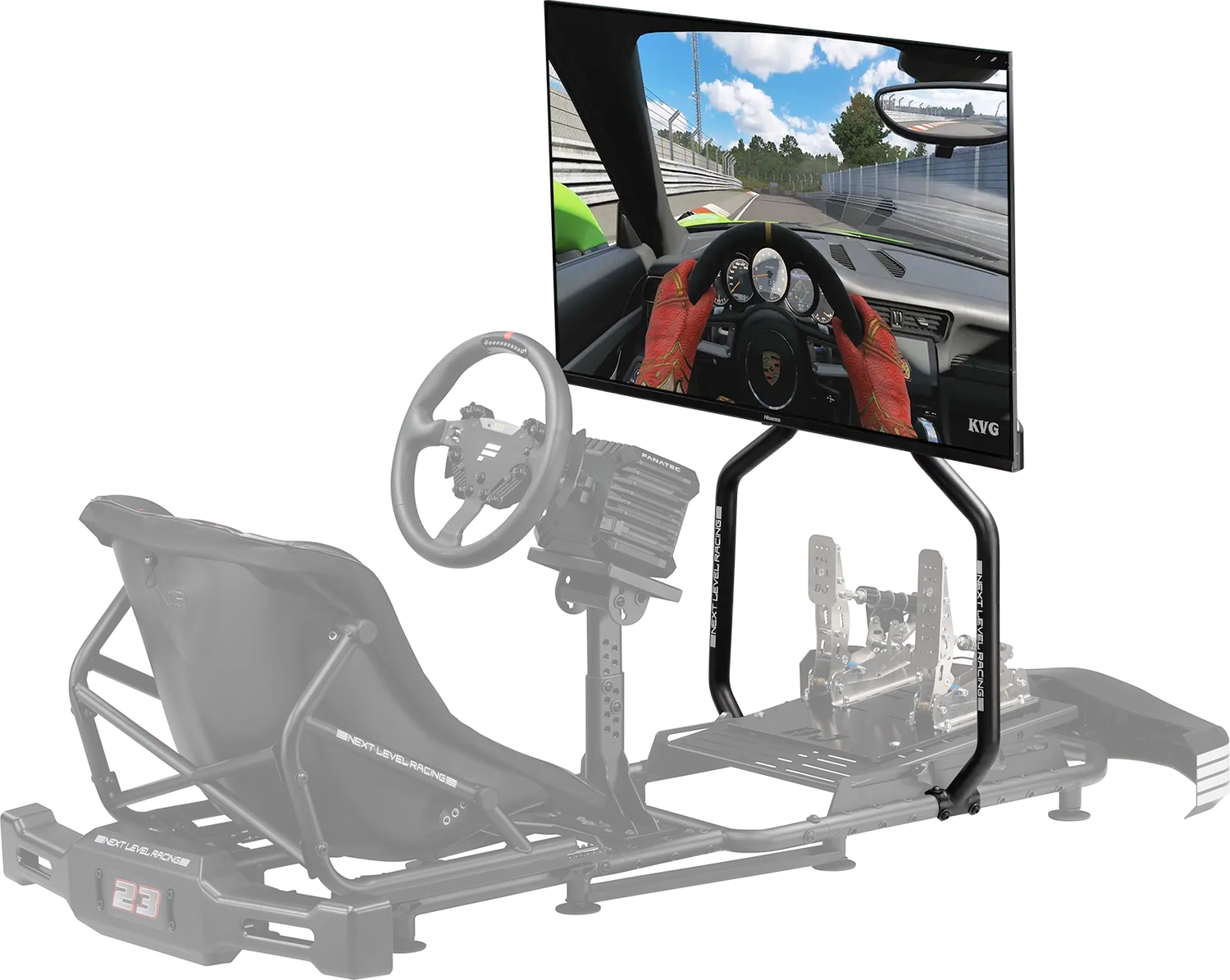 Monitor ustawiony na uchwycie przymocowanym do kokpitu Go Kart Plus.