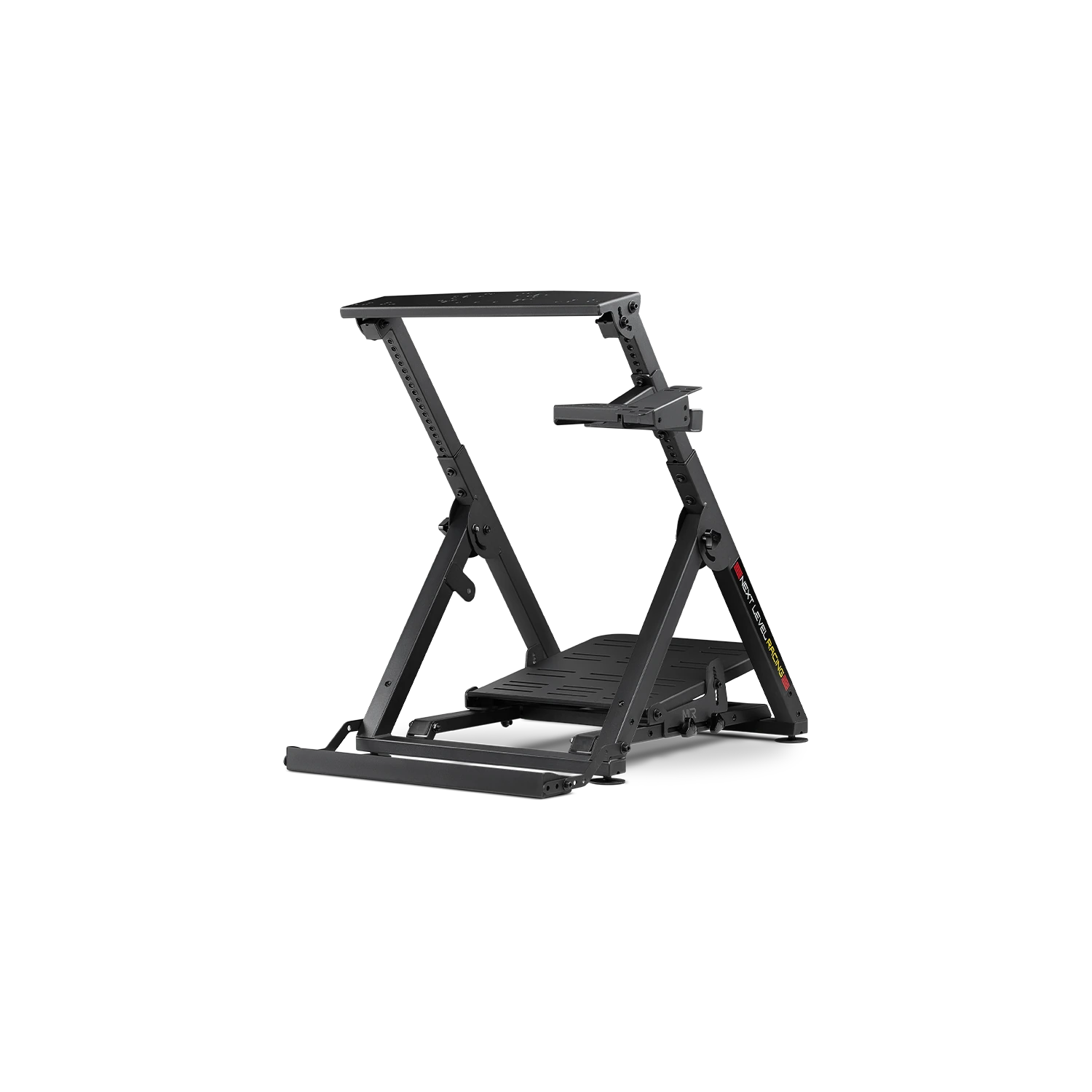 Rozłożony stojak Next Level Racing Wheel Stand 2.0 z widoczną płytą kierownicy i podstawą pedałów
