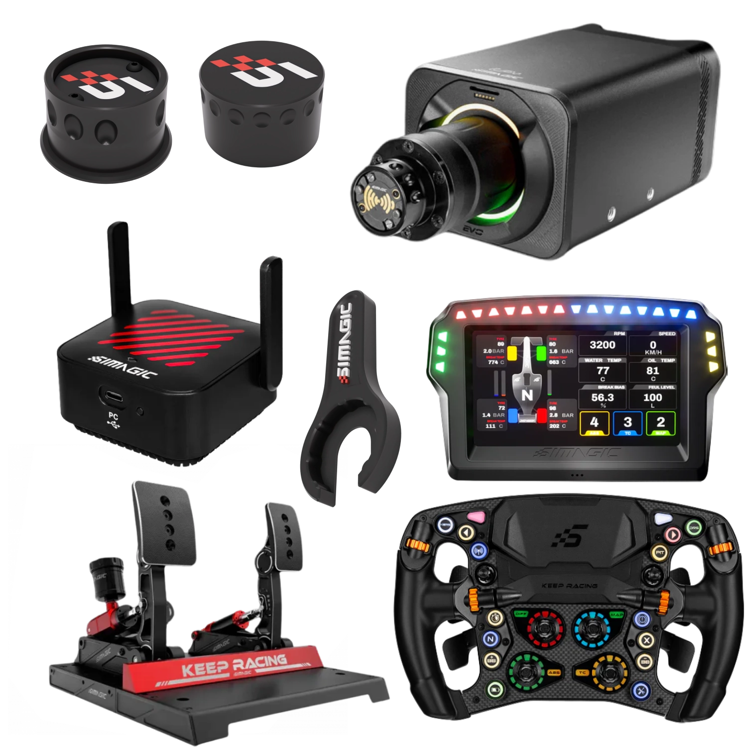 Zestaw Simagic Alpha Evo Pro z kierownicą Zeus Formula, MagicDash 4, pedałami i akcesoriami gratis