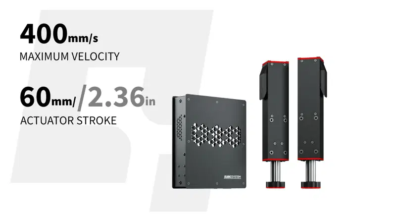 Parametry Qubic System QS-210 – maksymalna prędkość 400 mm/s i skok siłownika 60 mm