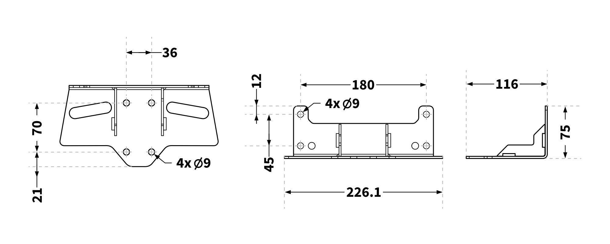 Rysunek techniczny uchwytu montażowego QS-BT1 do platformy Qubic System QS-S25