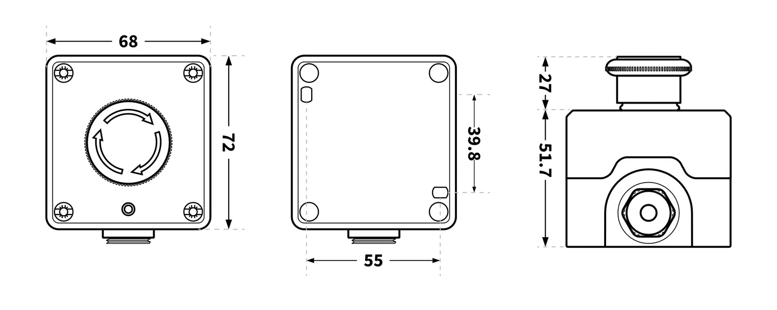 Rysunek techniczny z wymiarami przycisku Qubic System QS-SBML-1