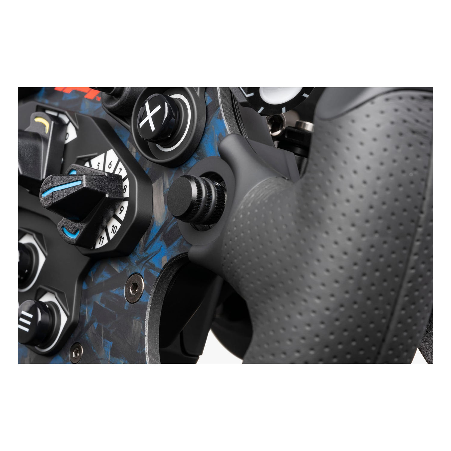 Enkoder kciukowy i perforowany skórzany uchwyt kierownicy Fanatec F1