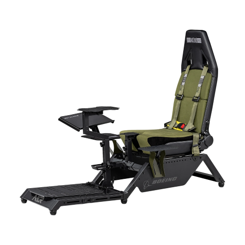Stelaż Next Level Racing Flight Simulator Boeing Military Edition z zielonym fotelem i uchwytami na kontrolery