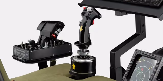 Regulowane uchwyty na joystick, przepustnicę, klawiaturę i panel sterowania w kokpicie Next Level Racing Flight Simulator
