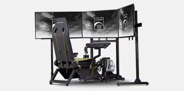 Kompletny kokpit Next Level Racing Flight Simulator Boeing Military Edition ze stanowiskiem na trzy monitory